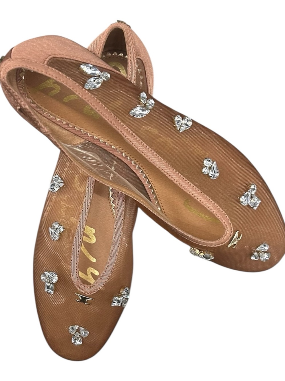 Circus by Sam Edelman Brown Mesh Crystal-Embellished Ballet Flats